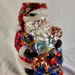 Hand Blown Mercury Glass SANTA CLAUSE Tea Light Candle Holder Handpainted 6" Vtg